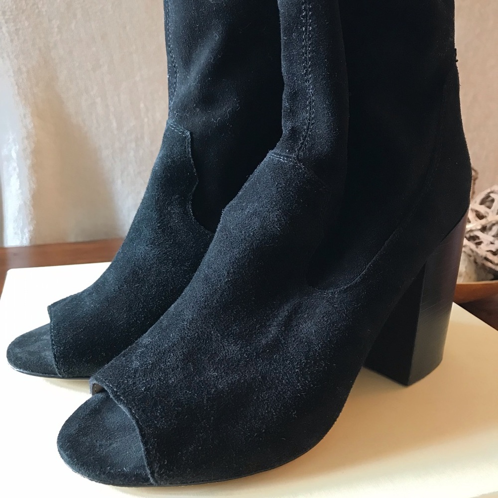Bettye Muller Waight Black Suede Peep Toe Bootie Size 9